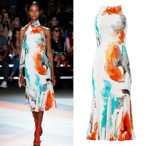 Christian Siriano Watercolor Silk Ruffle Dress in Size 14